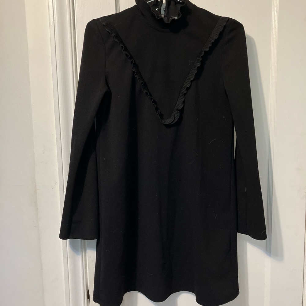 Zara Black Textured Long Sleeve Dress